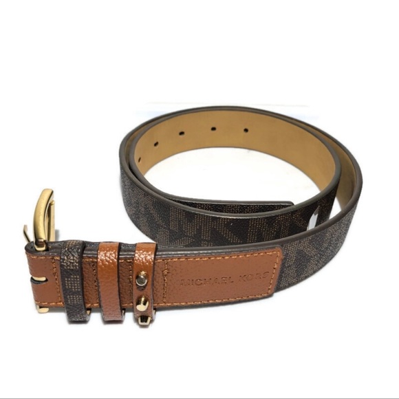MICHAEL Michael Kors Signature Brown & Gold Square buckle Belt New with tags L main image 10
